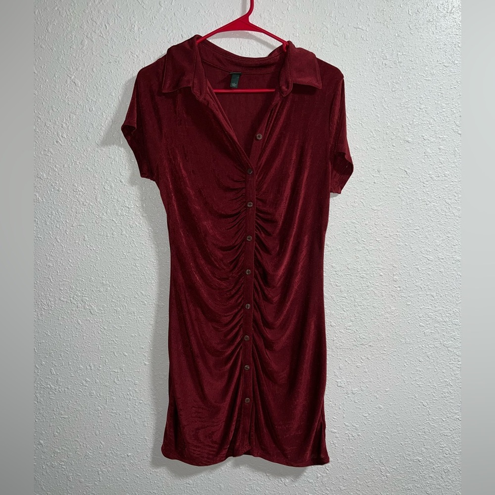 wild fable maroon dress, button down collared dress